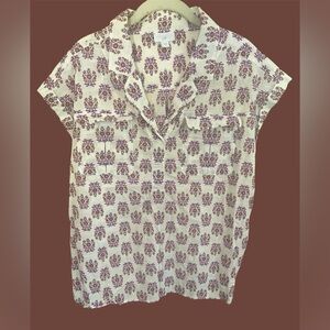 J. Jill Purple and Red Brown Design Cream Floral Blouse